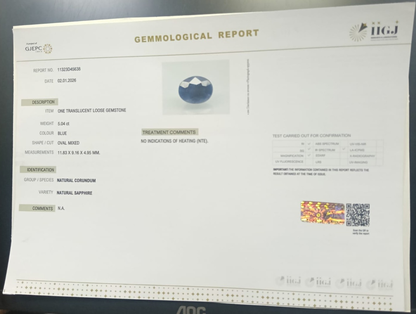 BLUE SAPPHIRE 5.04 Ct. 3 BSP15289 2 BLUE SAPPHIRE 5.04 Ct.