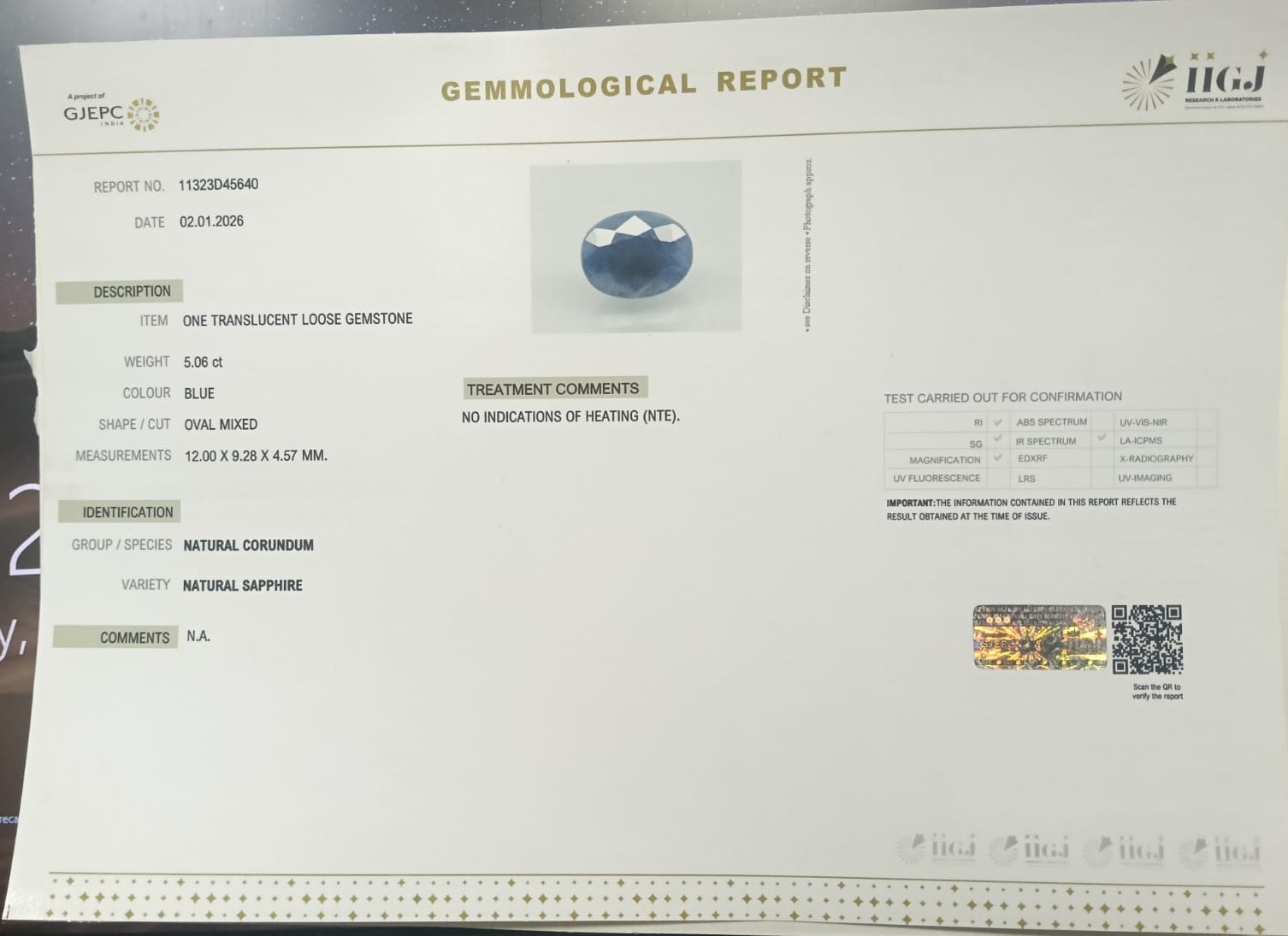 BLUE SAPPHIRE 5.06 Ct. 3 BSP15291 2 BLUE SAPPHIRE 5.06 Ct.