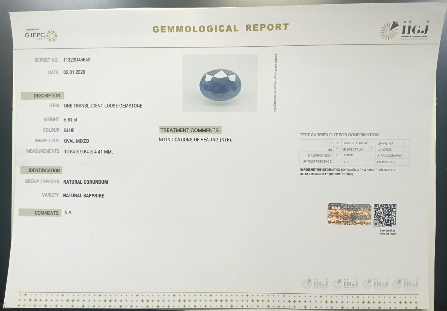 BLUE SAPPHIRE 5.61 Ct. 3 BSP15292 2 BLUE SAPPHIRE 5.61 Ct.