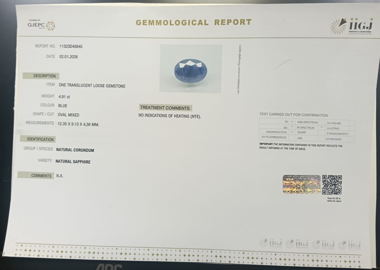 BSP15293 2 BLUE SAPPHIRE 4.91 Ct.