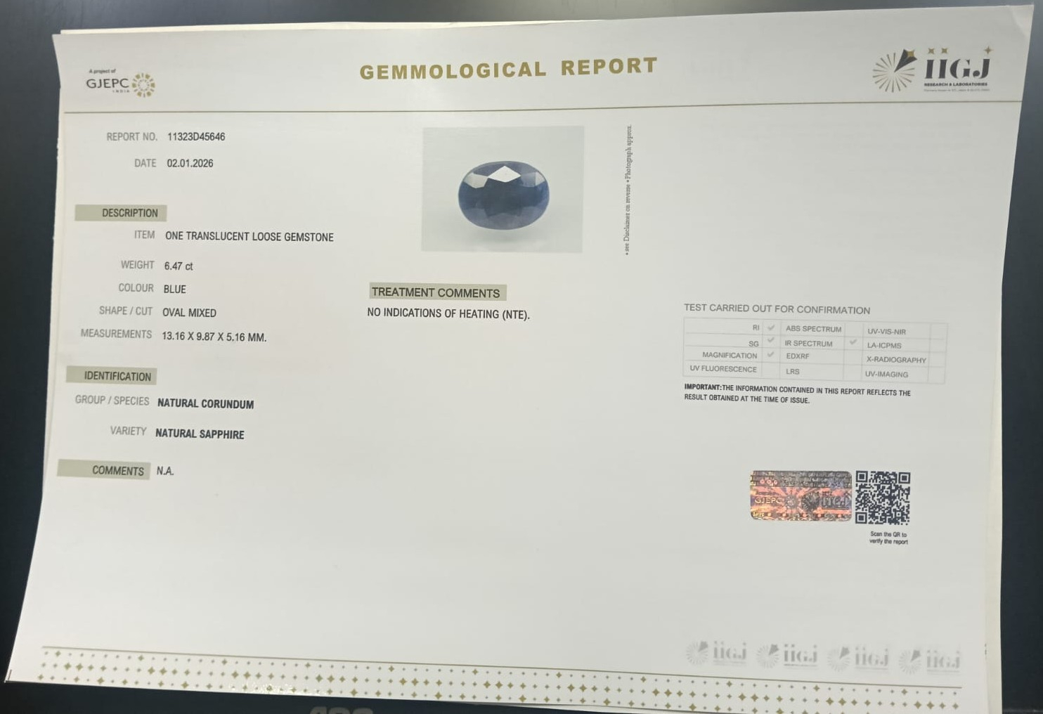 BLUE SAPPHIRE 6.47 Ct. 3 BSP15294 2 BLUE SAPPHIRE 6.47 Ct.