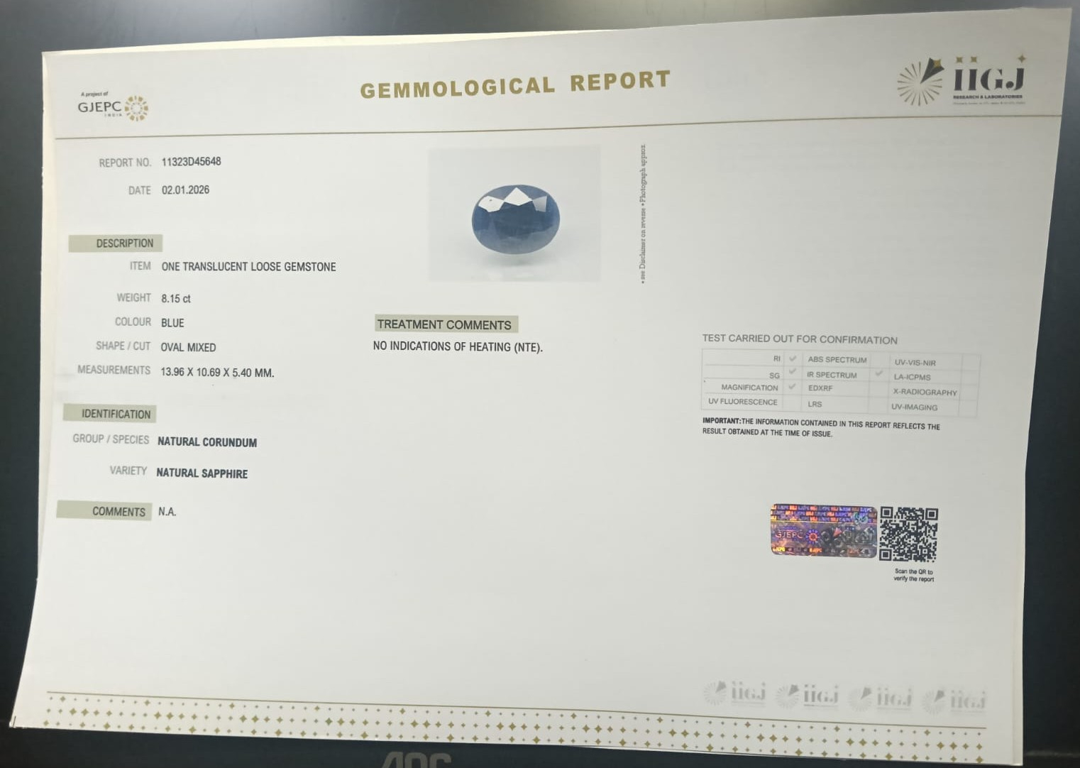 BLUE SAPPHIRE 8.15 Ct. 3 BSP15296 2 BLUE SAPPHIRE 8.15 Ct.