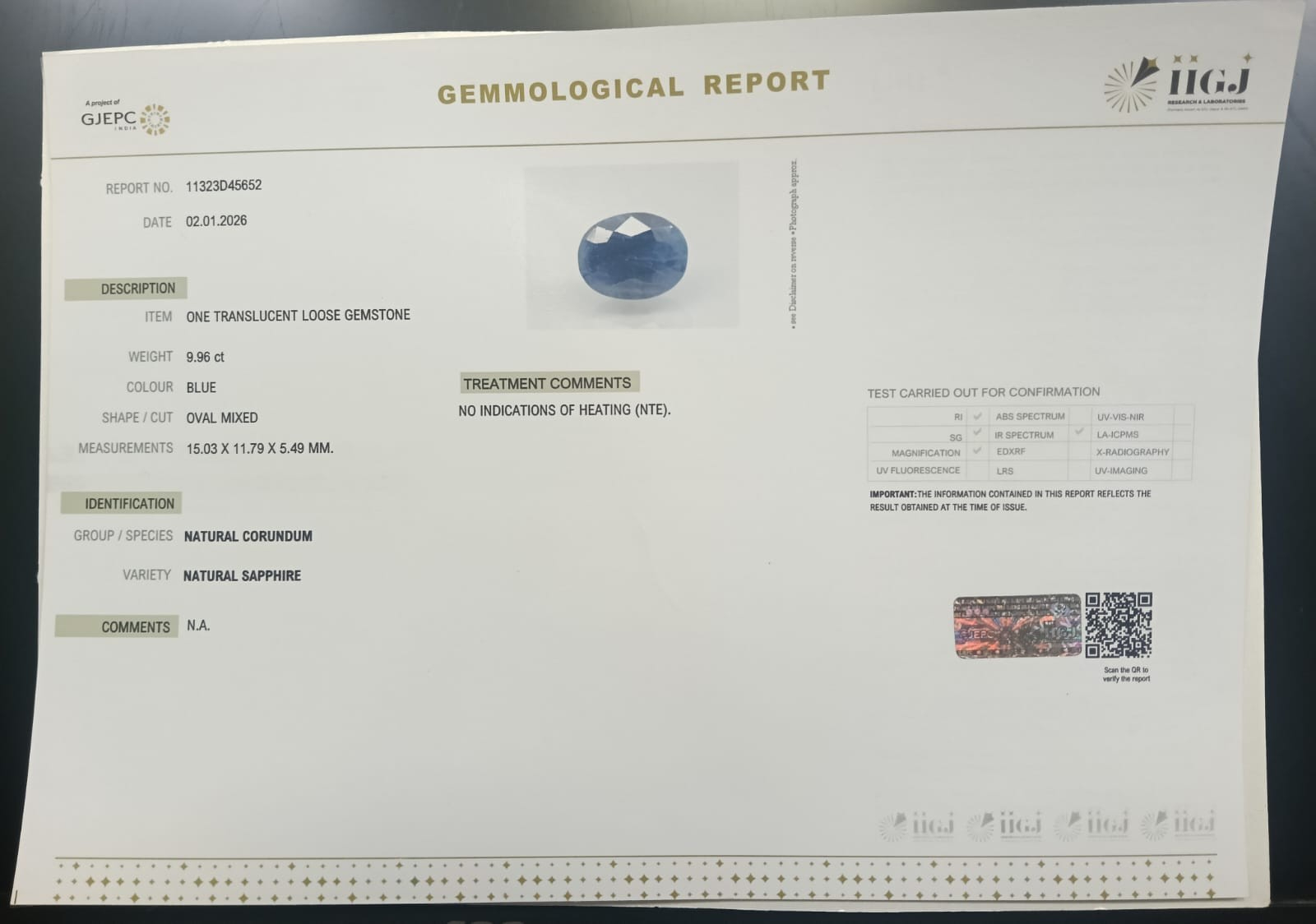 BSP15299 2 BLUE SAPPHIRE 9.96 Ct.