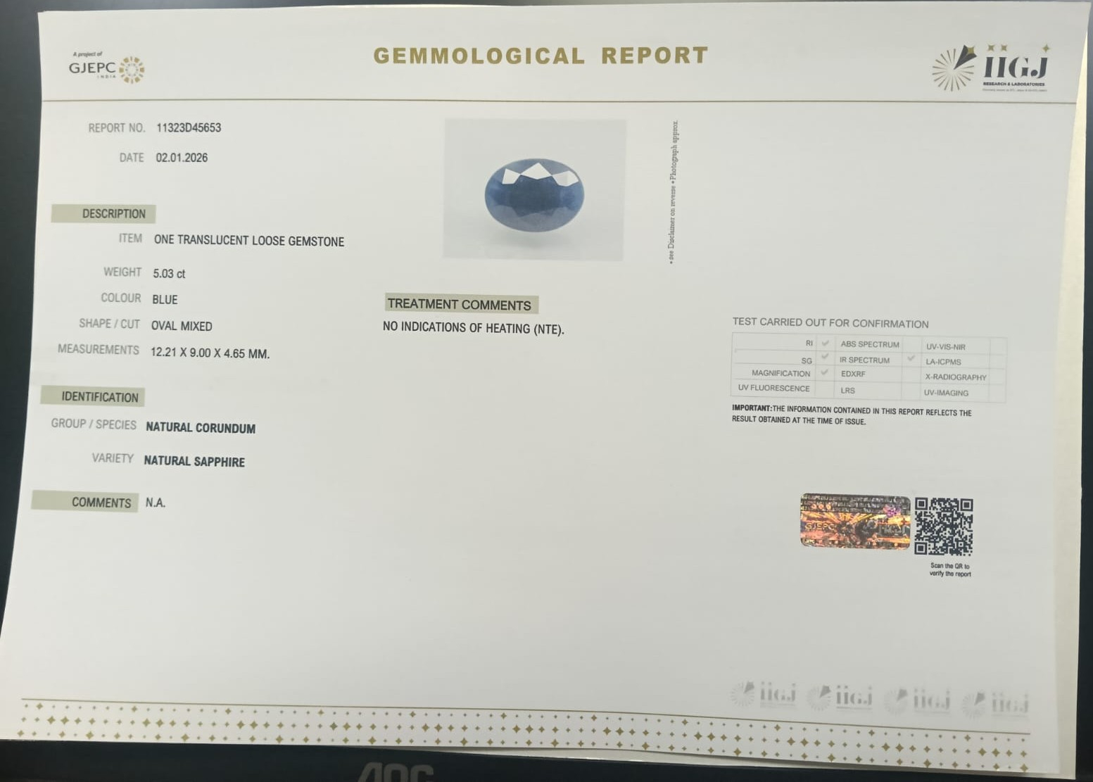 BLUE SAPPHIRE 5.03 Ct. 3 BSP15300 2 BLUE SAPPHIRE 5.03 Ct.