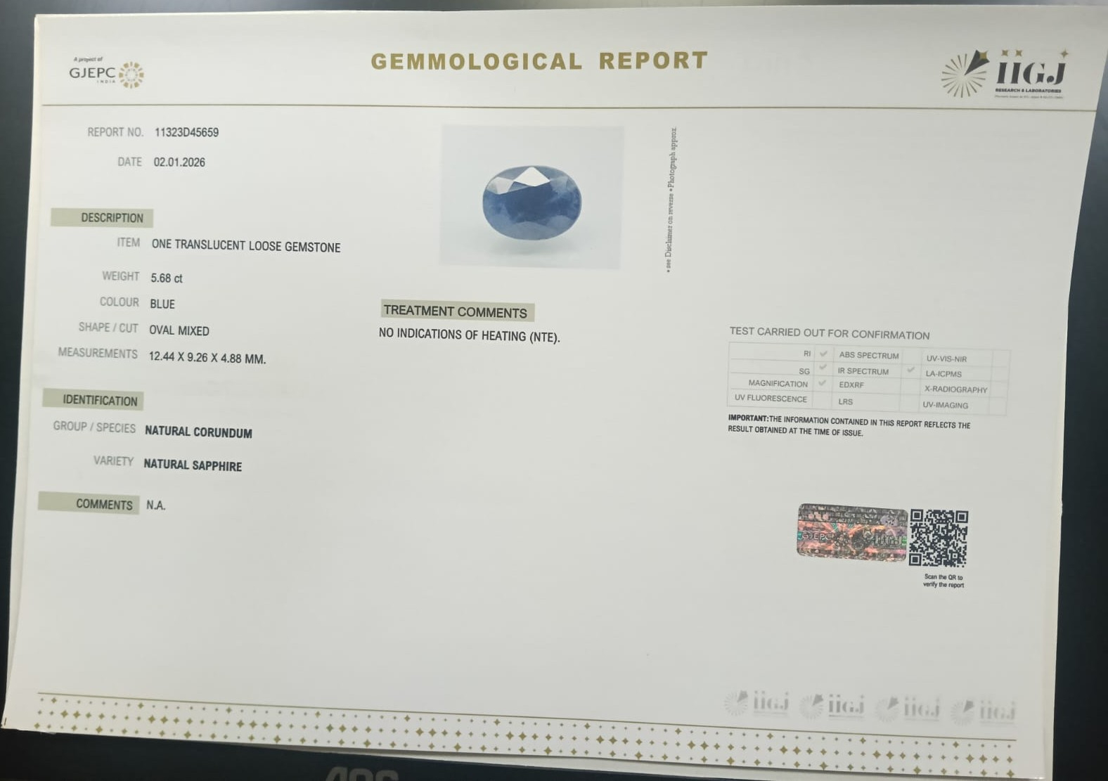 BSP15305 2 BLUE SAPPHIRE 5.68 Ct.