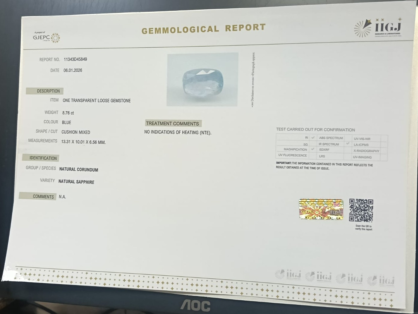 BLUE SAPPHIRE 8.76 Ct. 3 BSP15308 2 BLUE SAPPHIRE 8.76 Ct.