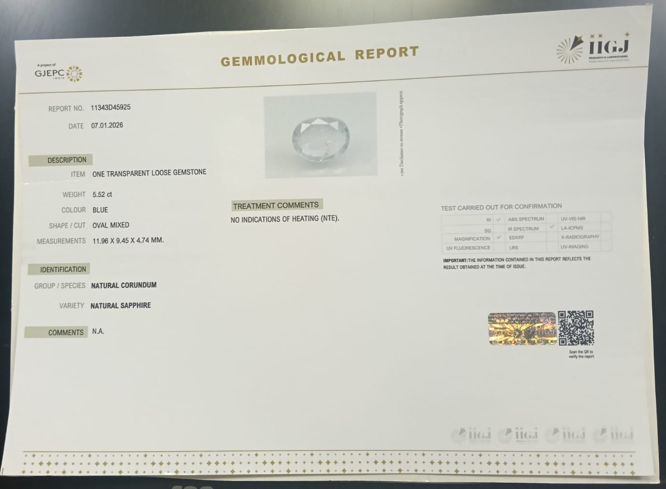 BLUE SAPPHIRE 5.52 Ct. 3 BSP15348 2 BLUE SAPPHIRE 5.52 Ct.