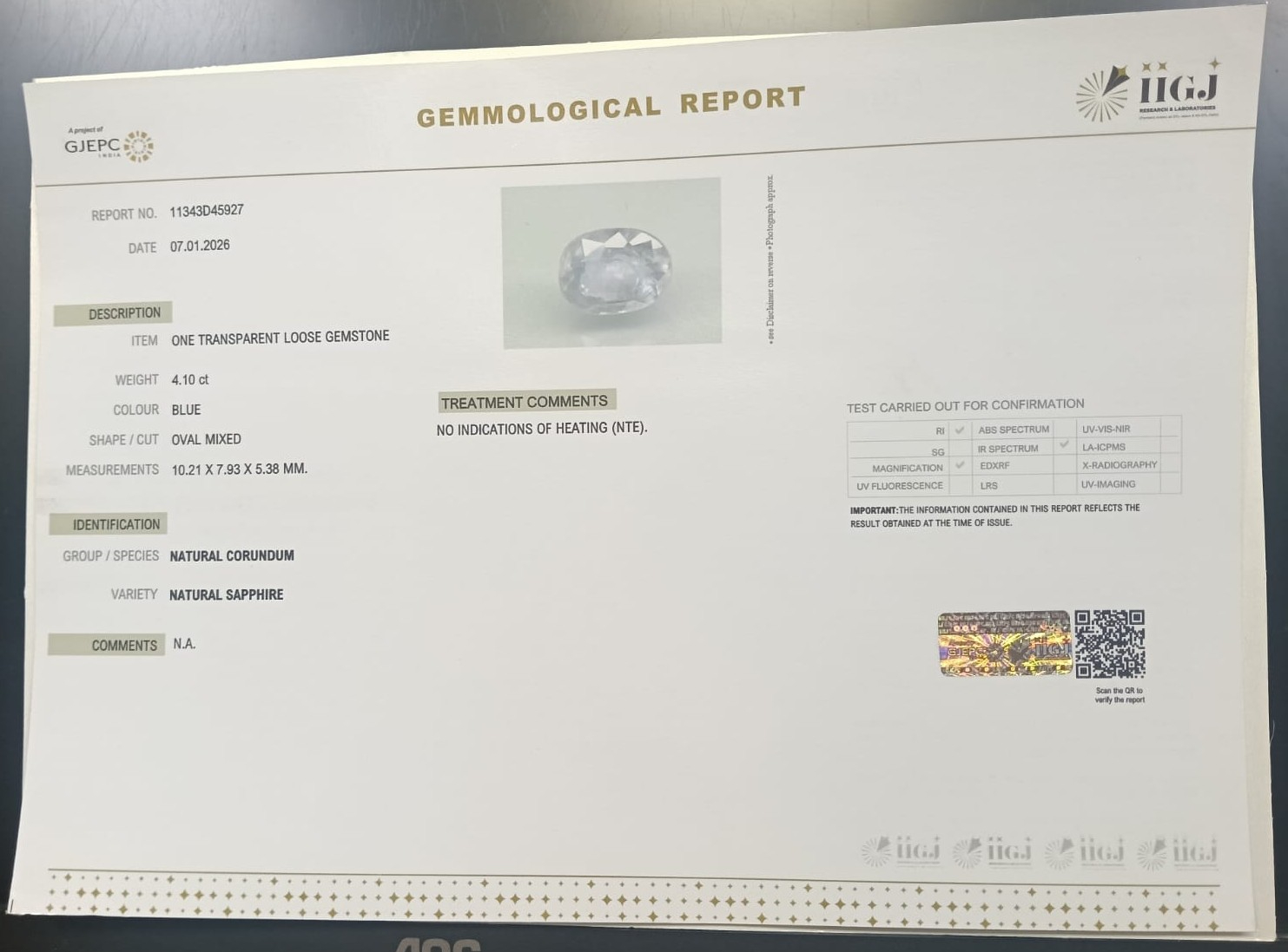 BSP15349 2 BLUE SAPPHIRE 4.1 Ct.