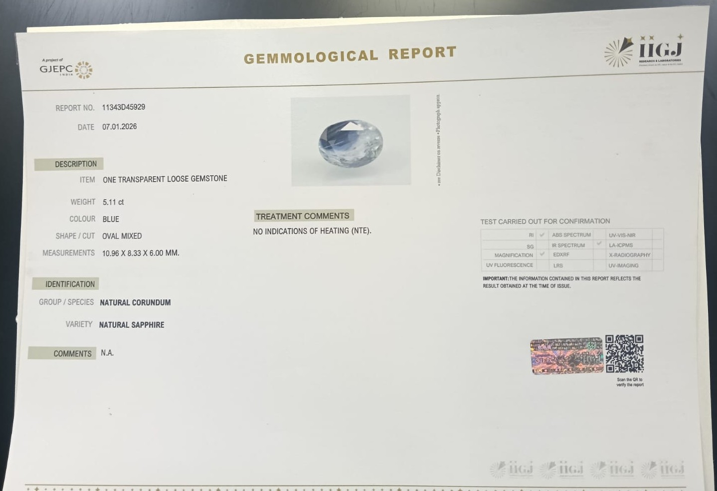 BSP15351 2 BLUE SAPPHIRE 5.11 Ct.