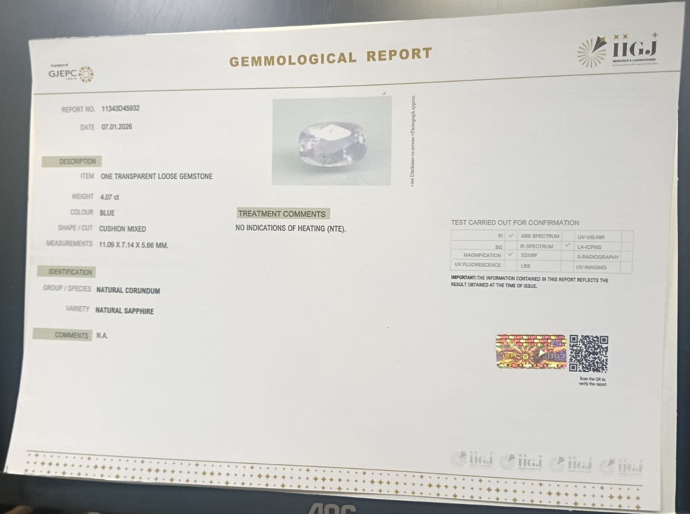 BSP15354 2 BLUE SAPPHIRE 4.07 Ct.