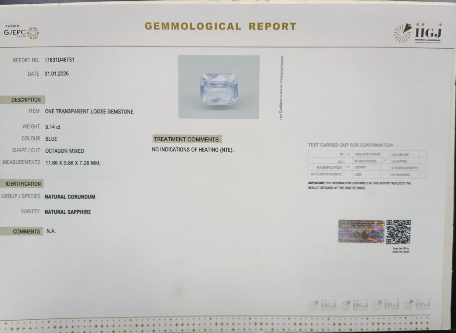 BLUE SAPPHIRE 9.14 Ct. 3 BSP15370 2 BLUE SAPPHIRE 9.14 Ct.