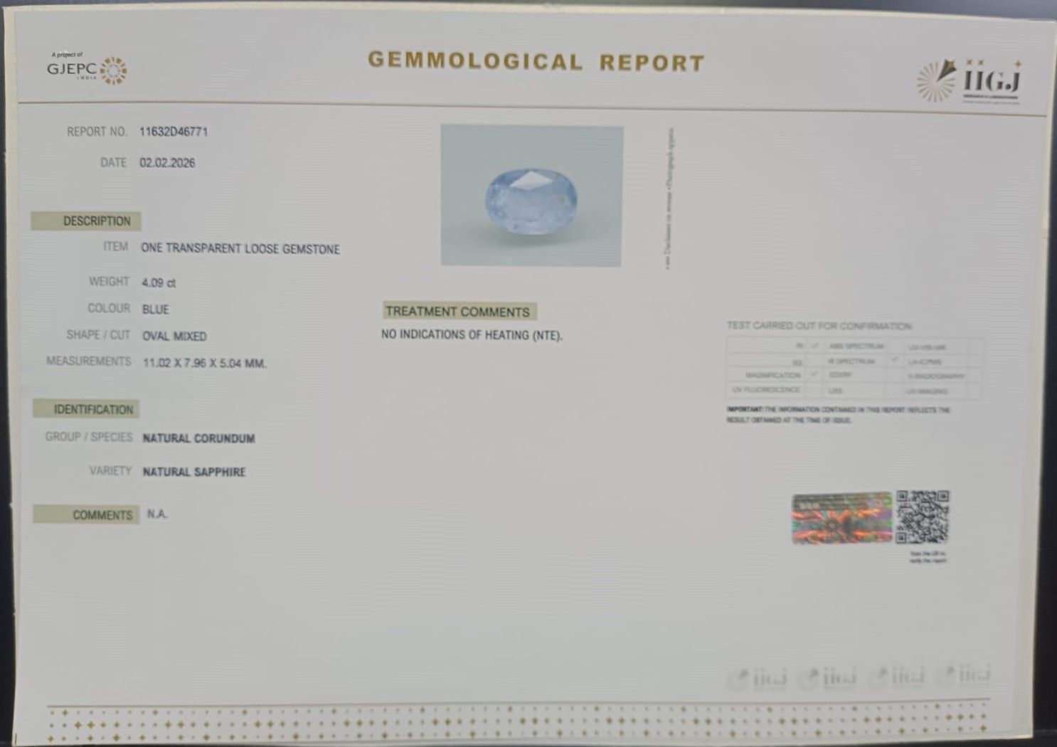 BSP15371 2 BLUE SAPPHIRE 4.09 Ct.