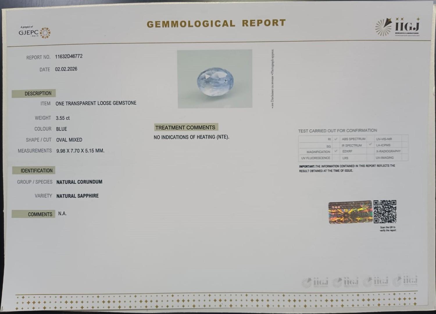 BLUE SAPPHIRE 3.55 Ct. 3 BSP15372 2 BLUE SAPPHIRE 3.55 Ct.