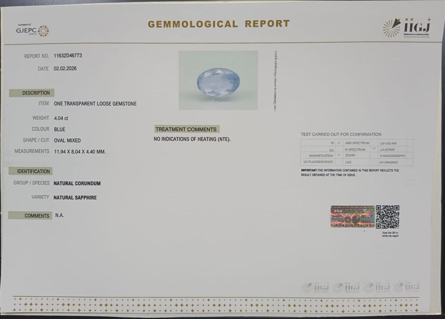 BLUE SAPPHIRE 4.04 Ct. 3 BSP15373 2 BLUE SAPPHIRE 4.04 Ct.