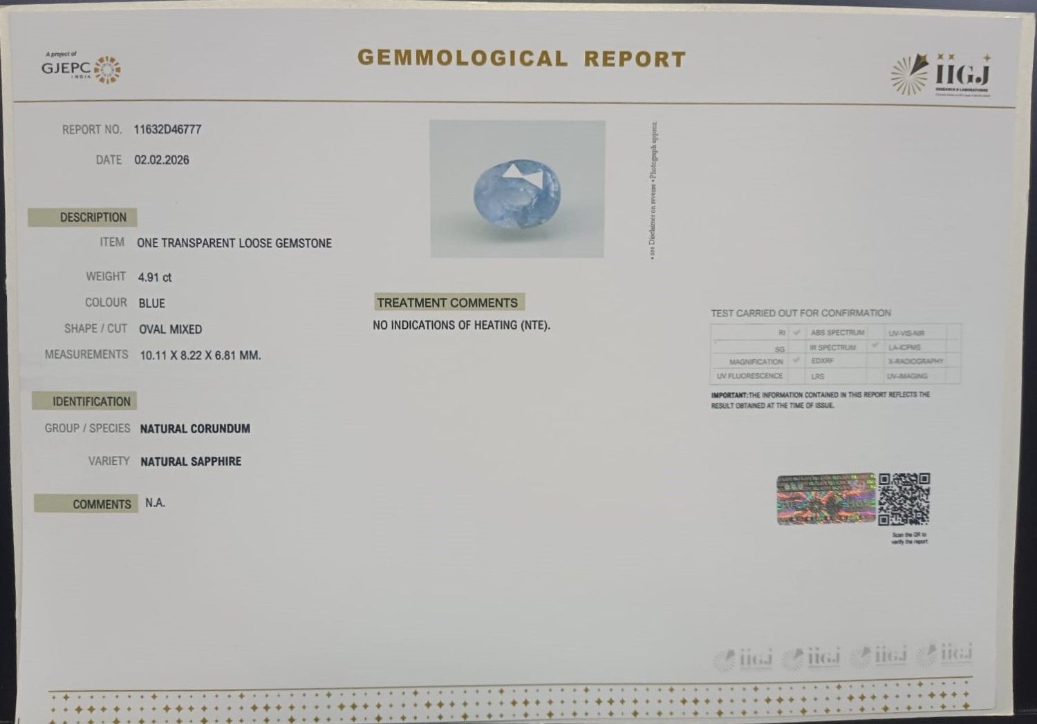 BSP15376 2 BLUE SAPPHIRE 4.91 Ct.