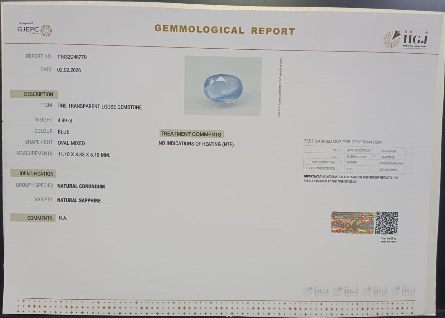 BSP15377 2 BLUE SAPPHIRE 4.99 Ct.