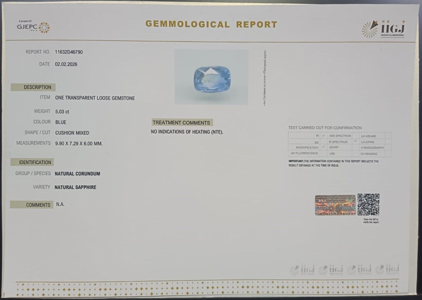 BSP15381 2 BLUE SAPPHIRE 5.03 Ct.