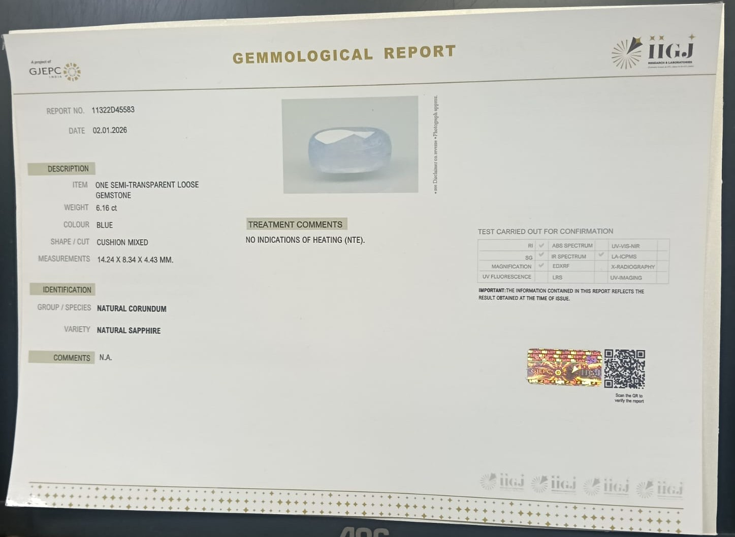 BLUE SAPPHIRE 6.16 Ct. 3 BSPG14875 2 BLUE SAPPHIRE 6.16 Ct.