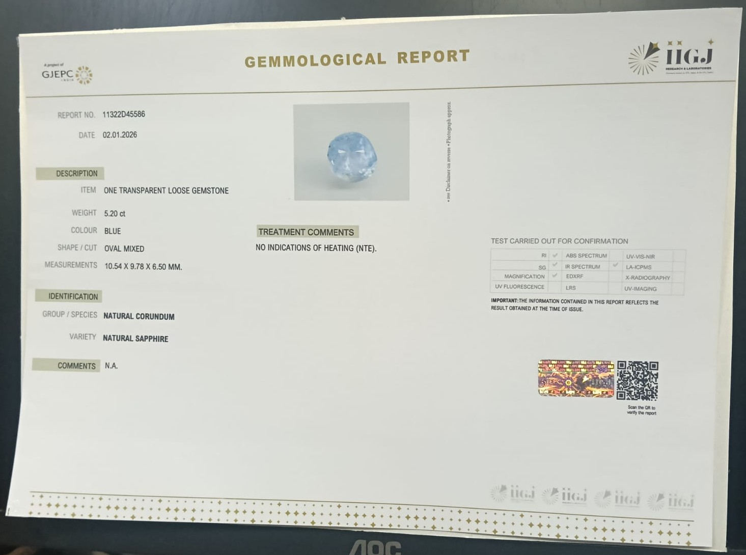 BSPG14876 2 BLUE SAPPHIRE 5.2 Ct.