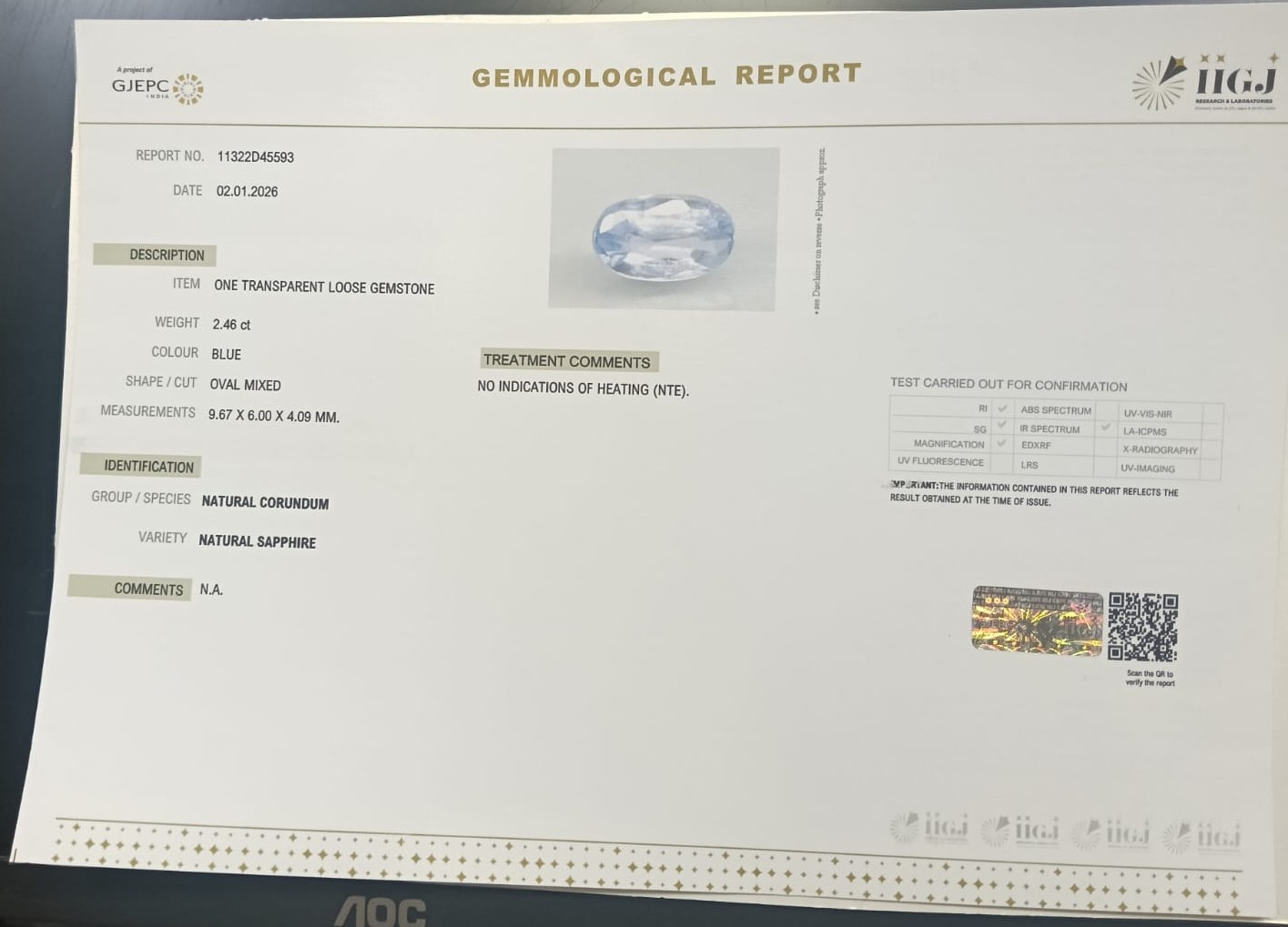 BSPG14880 2 BLUE SAPPHIRE 2.46 Ct.