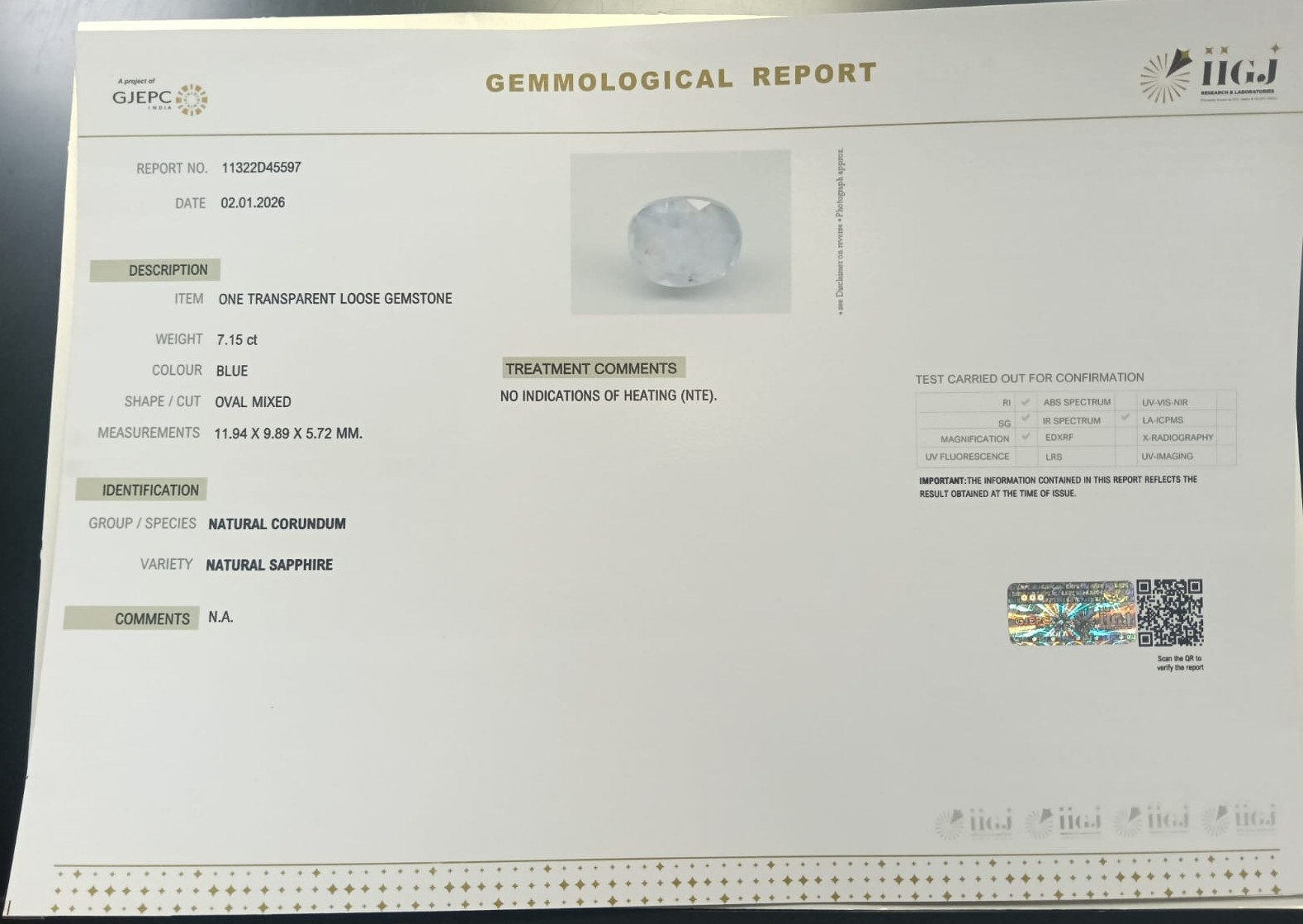 BSPG14882 2 BLUE SAPPHIRE 7.15 Ct.