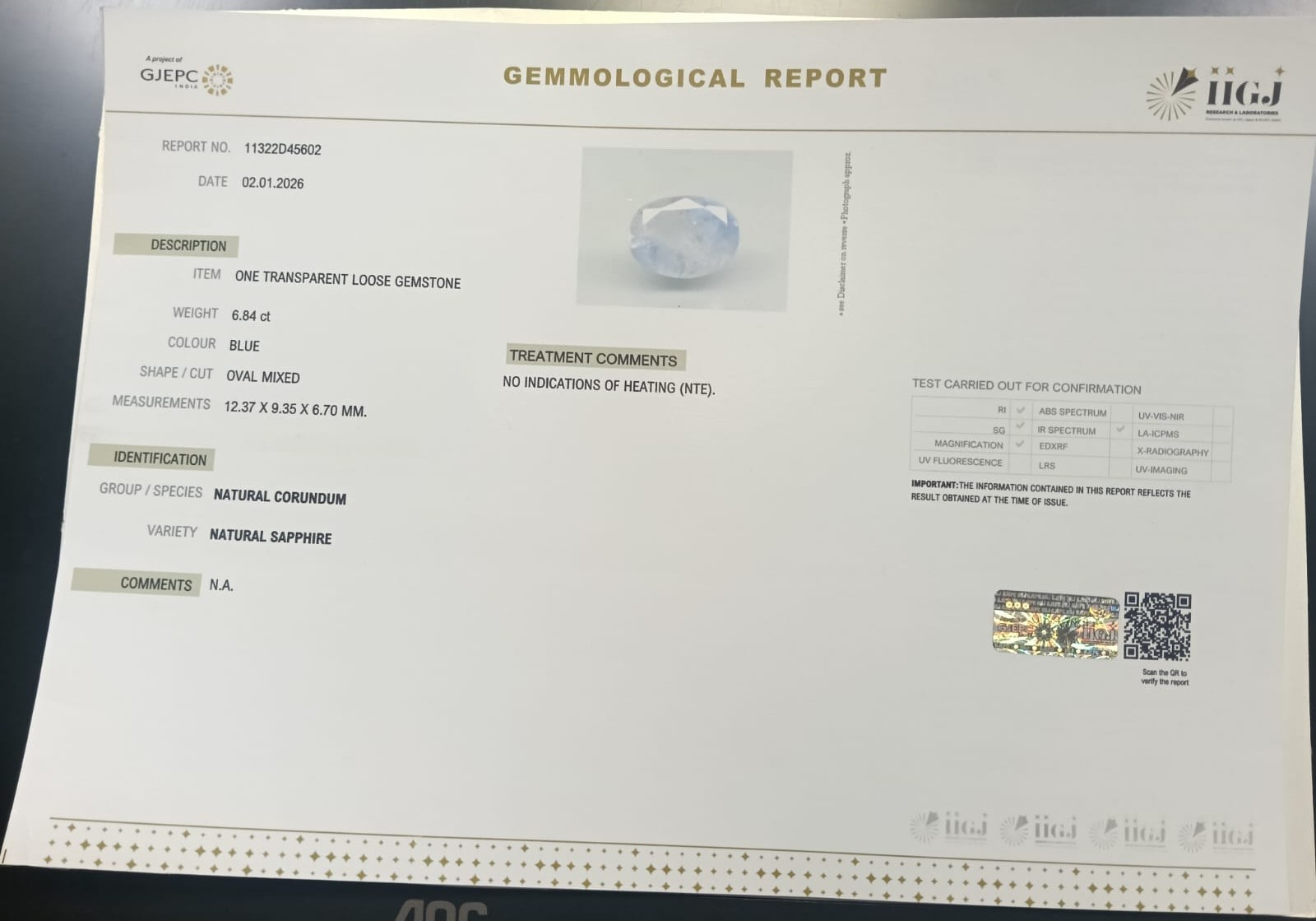 BLUE SAPPHIRE 6.84 Ct. 3 BSPG14887 2 BLUE SAPPHIRE 6.84 Ct.