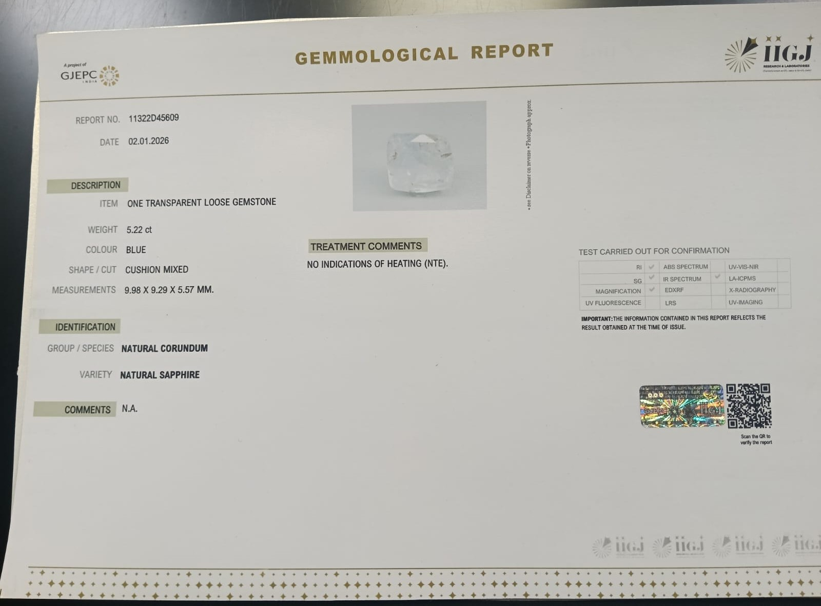 BLUE SAPPHIRE 5.22 Ct. 3 BSPG14893 2 BLUE SAPPHIRE 5.22 Ct.