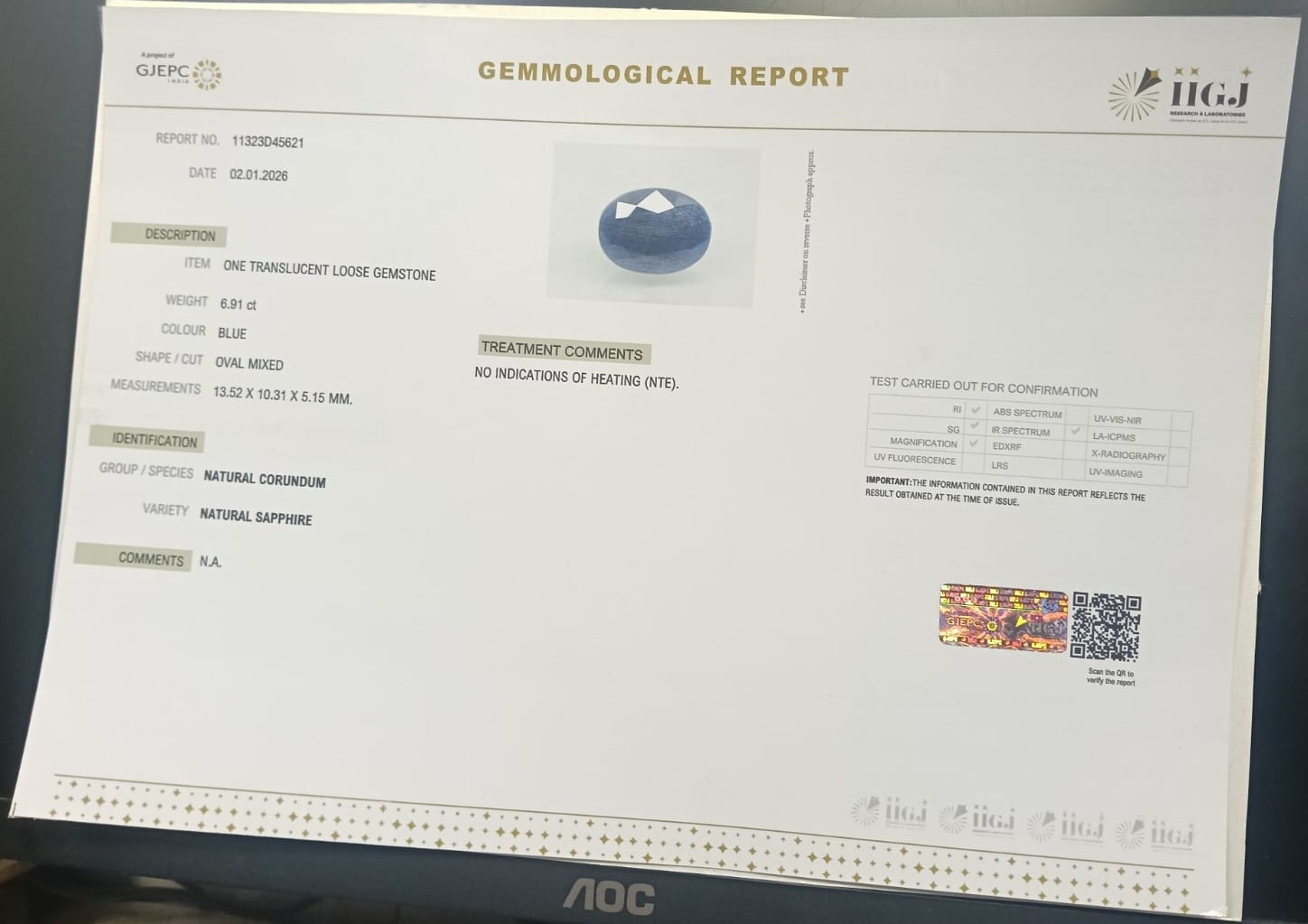 BLUE SAPPHIRE 6.91 Ct. 3 BSPG14897 2 BLUE SAPPHIRE 6.91 Ct.