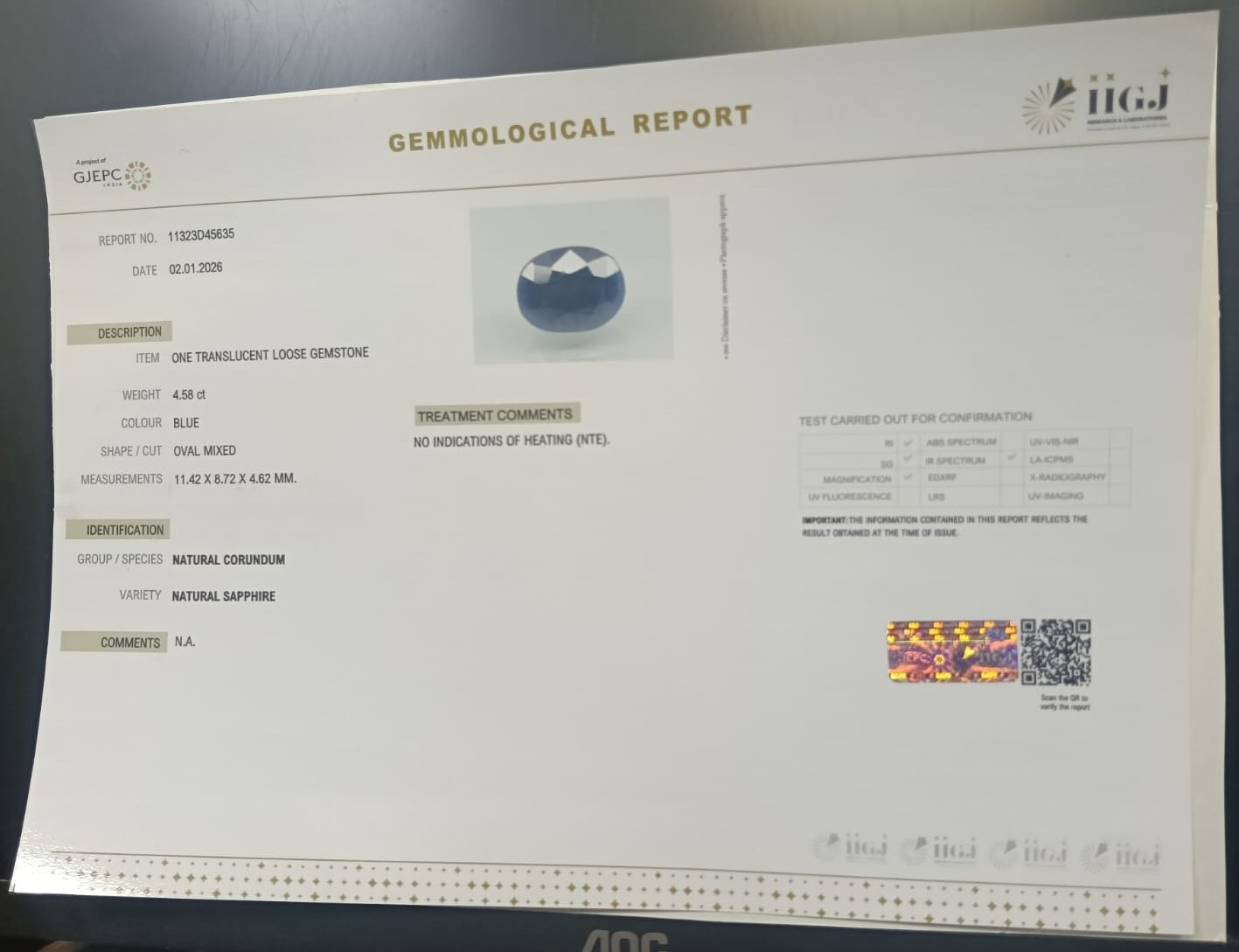 BSPG14901 2 BLUE SAPPHIRE 4.58 Ct.