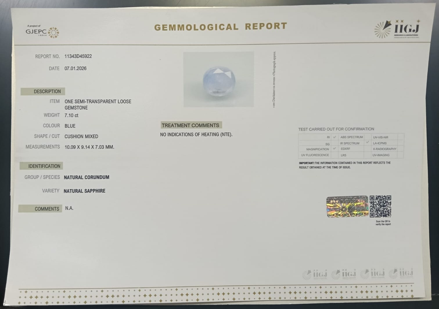 BLUE SAPPHIRE 7.1 Ct. 3 BSPG14919 2 BLUE SAPPHIRE 7.1 Ct.