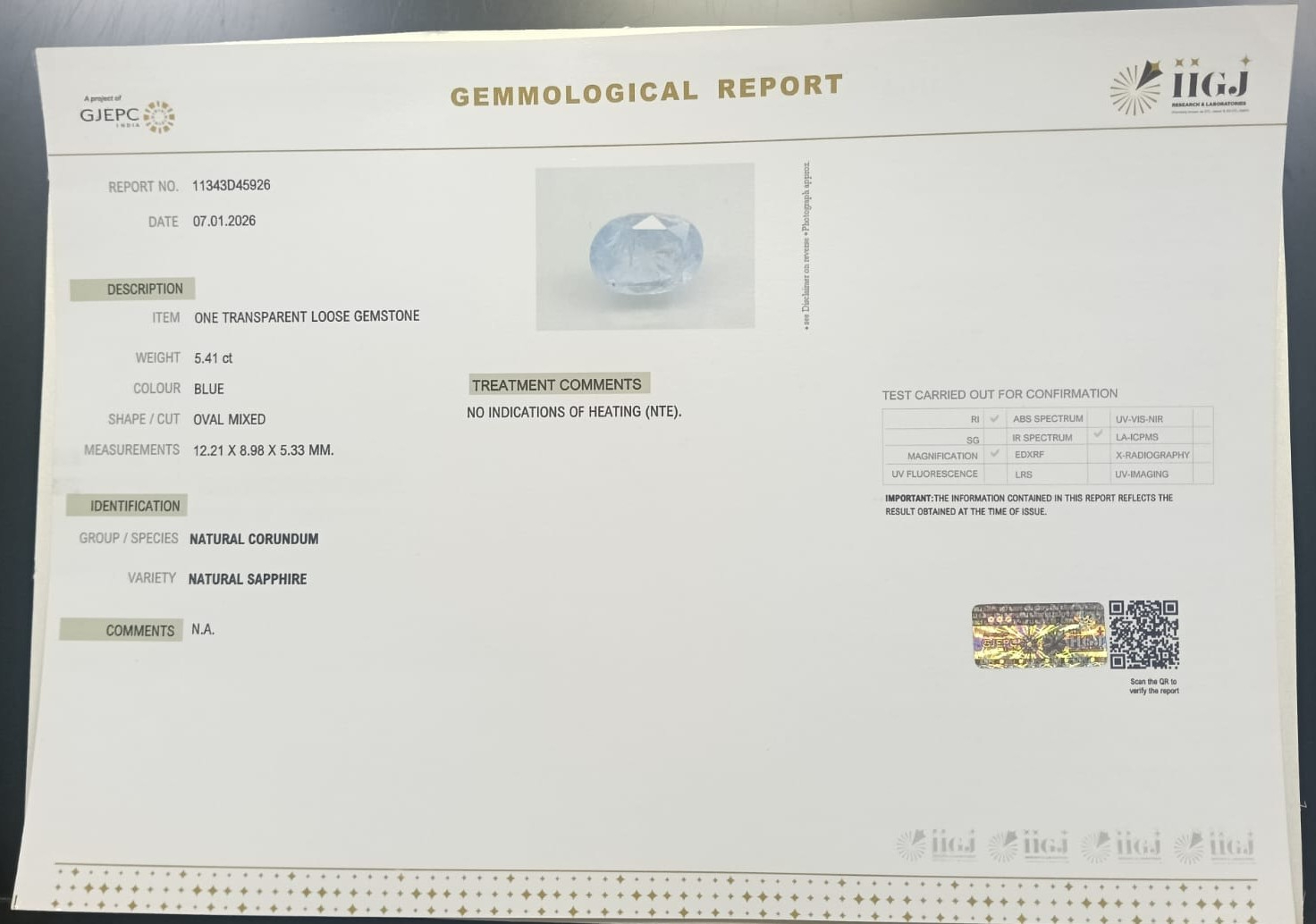 BLUE SAPPHIRE 5.41 Ct. 3 BSPG14920 2 BLUE SAPPHIRE 5.41 Ct.