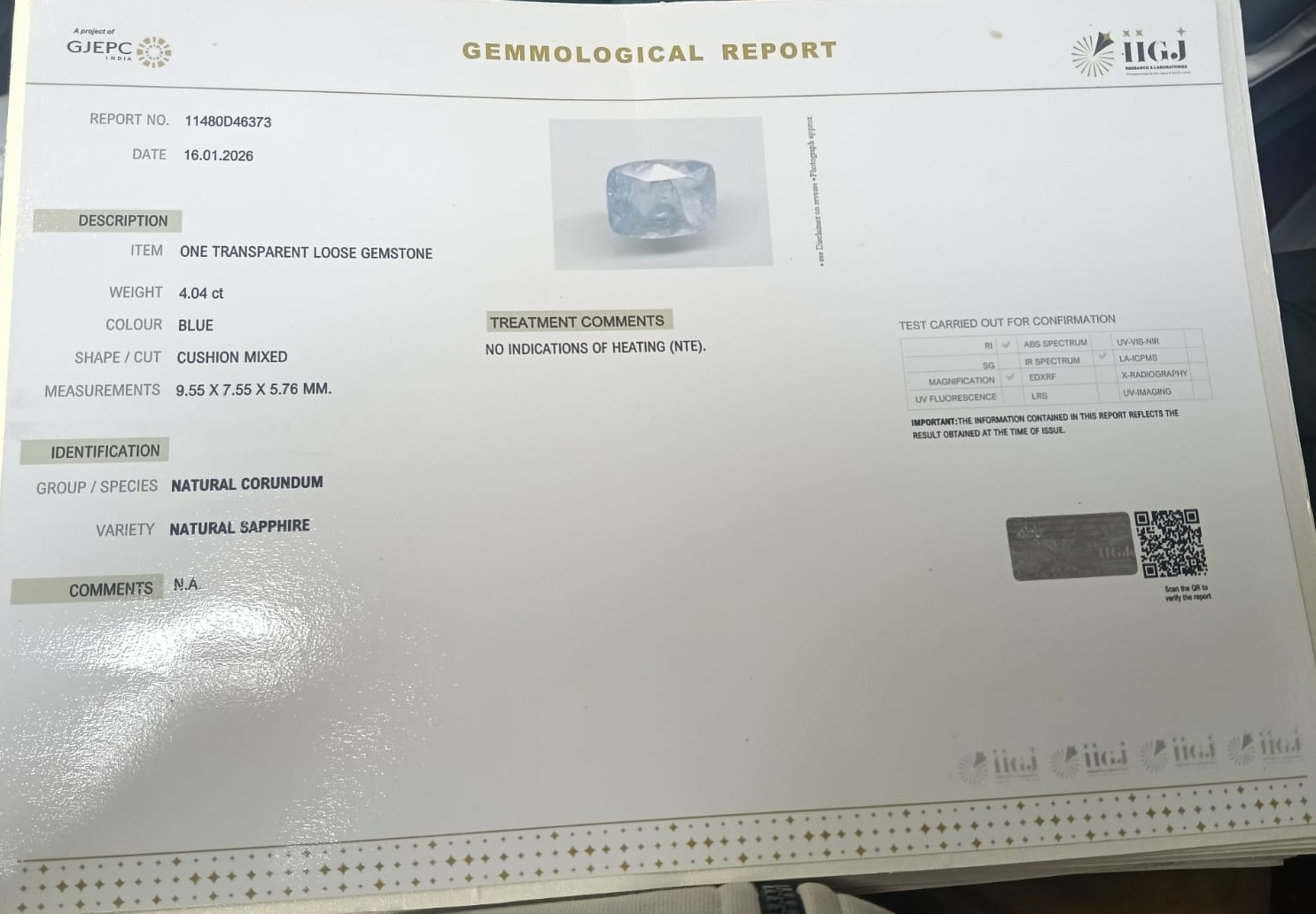 BLUE SAPPHIRE 4.04 Ct. 3 BSPG14923 2 BLUE SAPPHIRE 4.04 Ct.