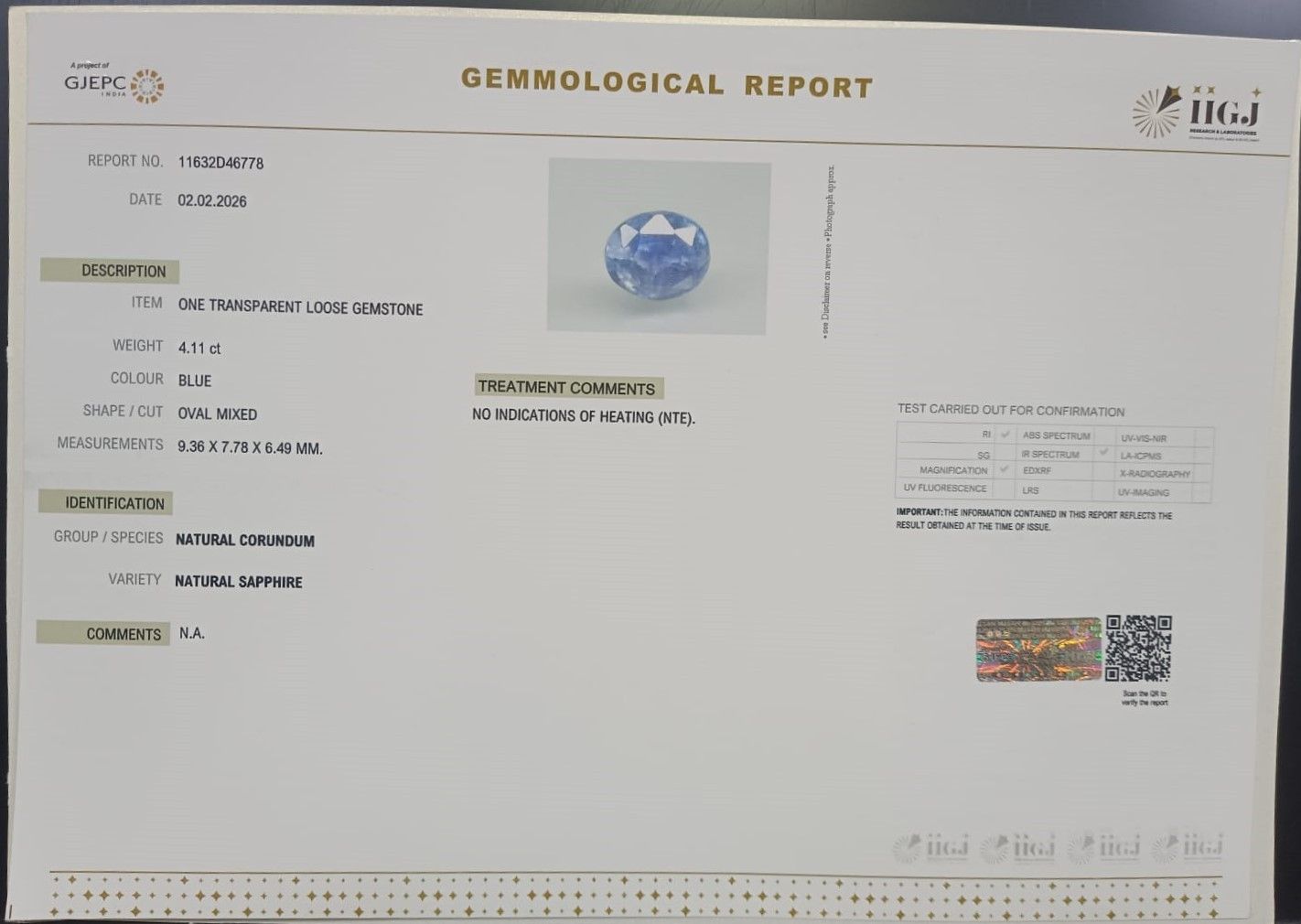 BSPG14925 2 BLUE SAPPHIRE 4.11 Ct.