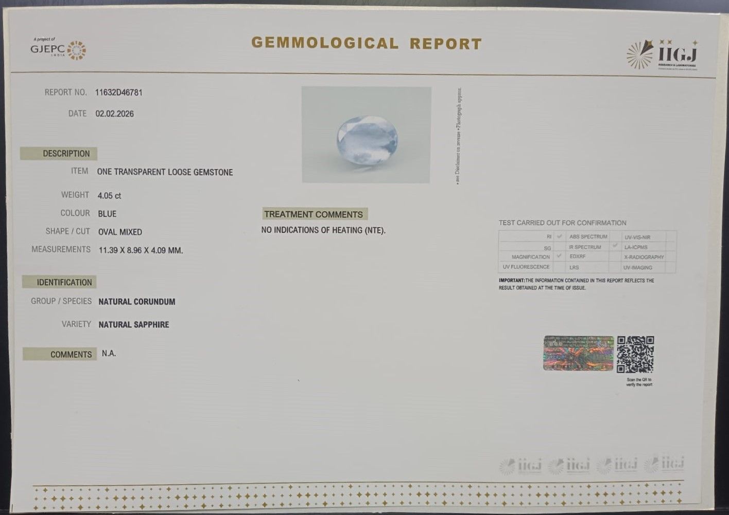 BSPG14927 2 BLUE SAPPHIRE 4.05 Ct.