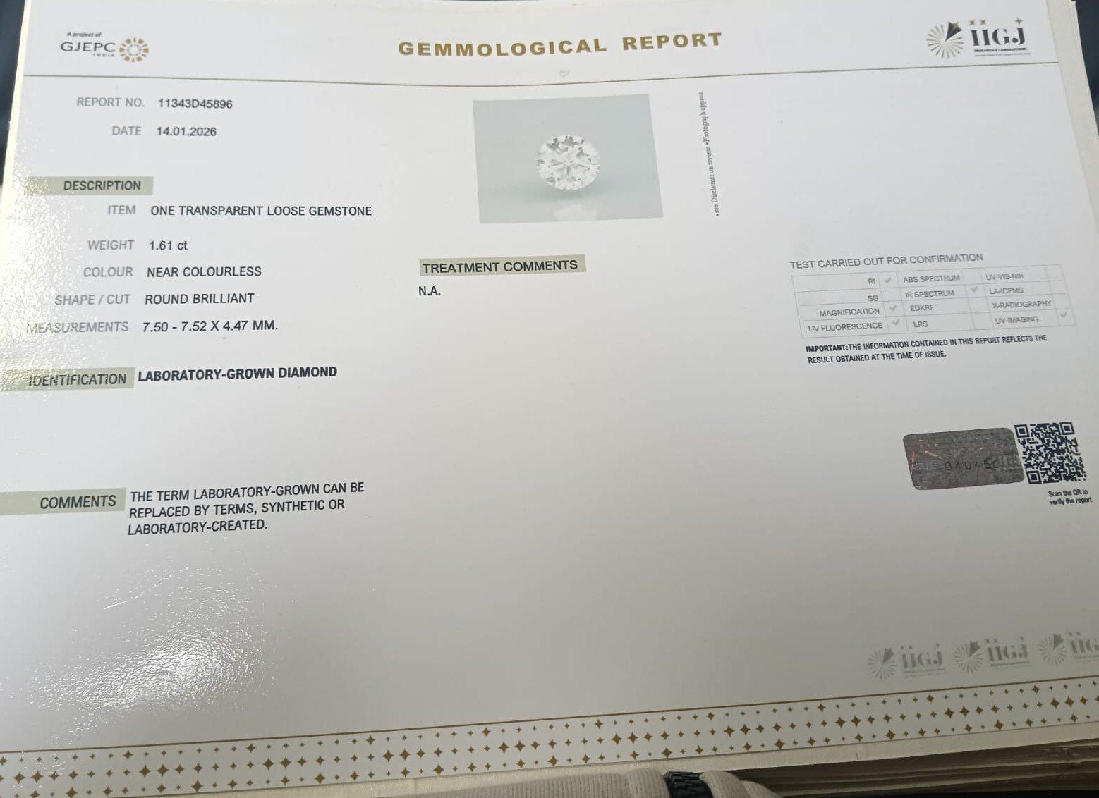 CV111 2 CVD 1.61 Ct.