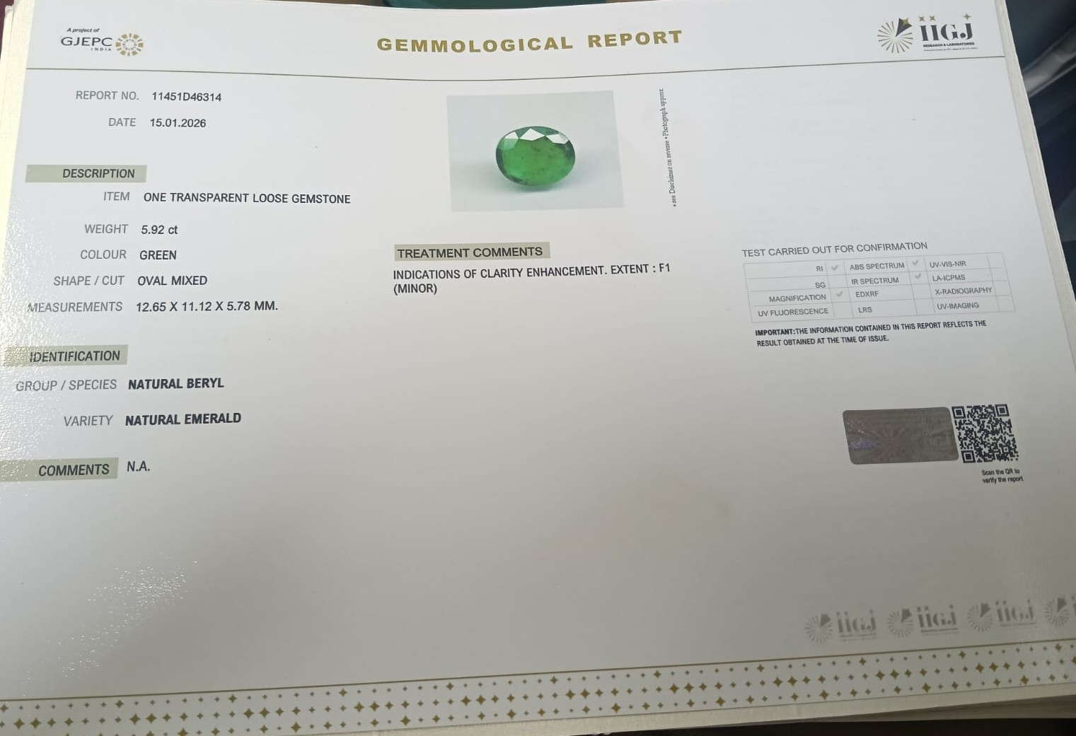 EMERALD 5.92 Ct.