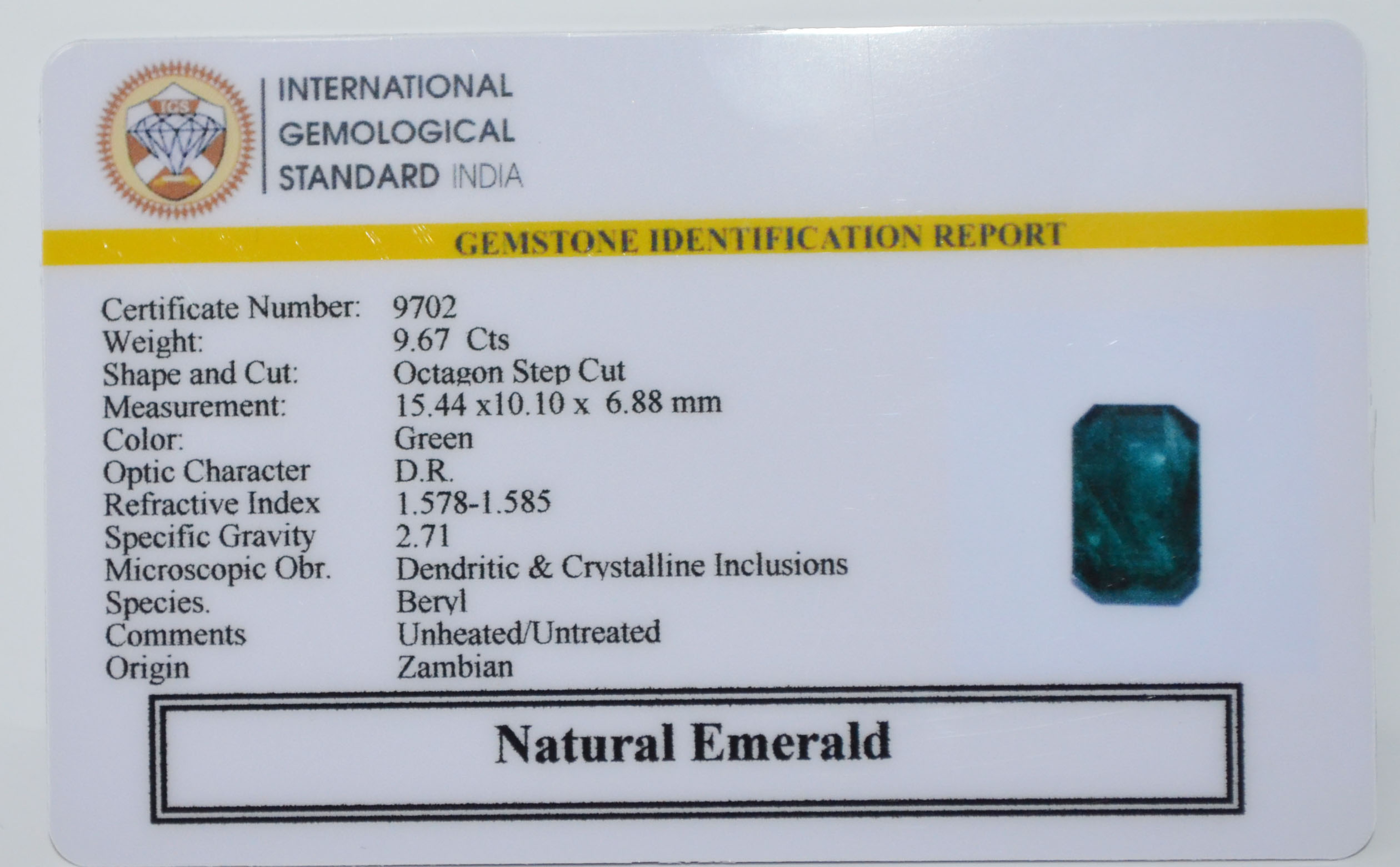 EMERALD 9.67 Ct. 3 EMRG21424 2 EMERALD 9.67 Ct.