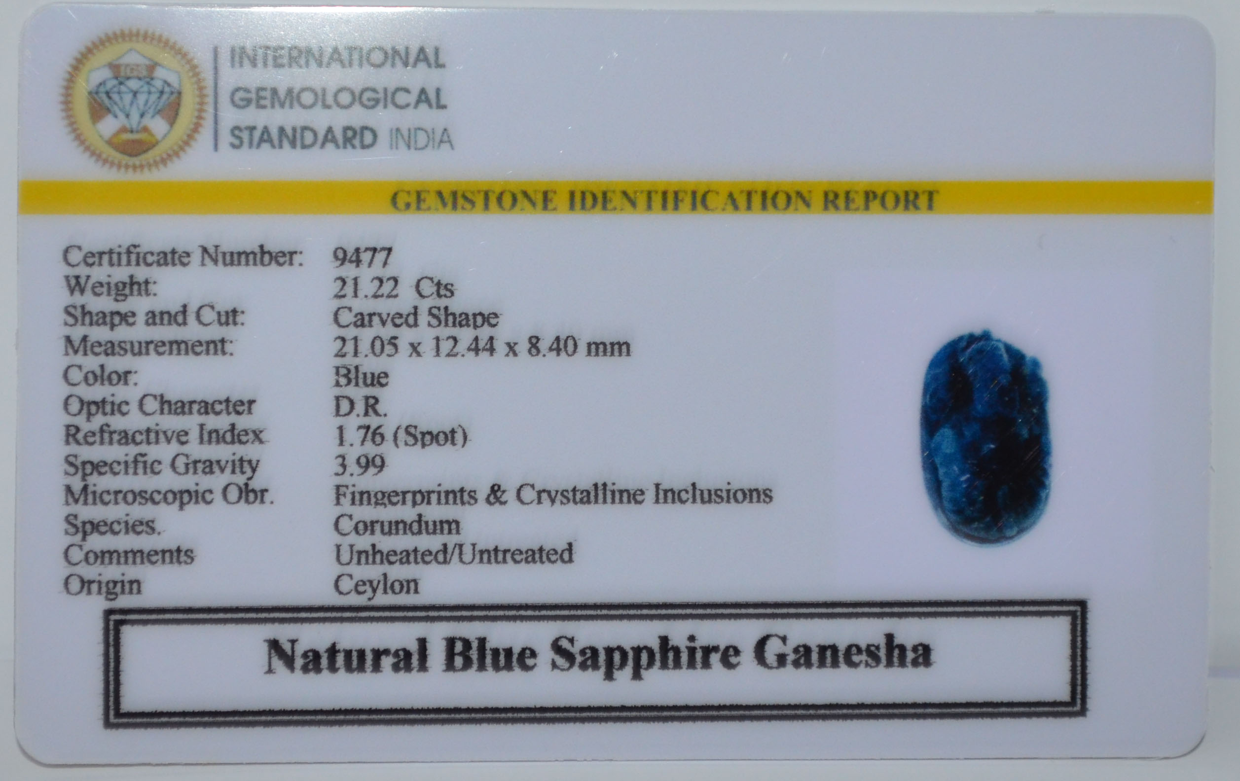 GBSP2 2 Ganesh Blue Sapphire 21.22 Ct.