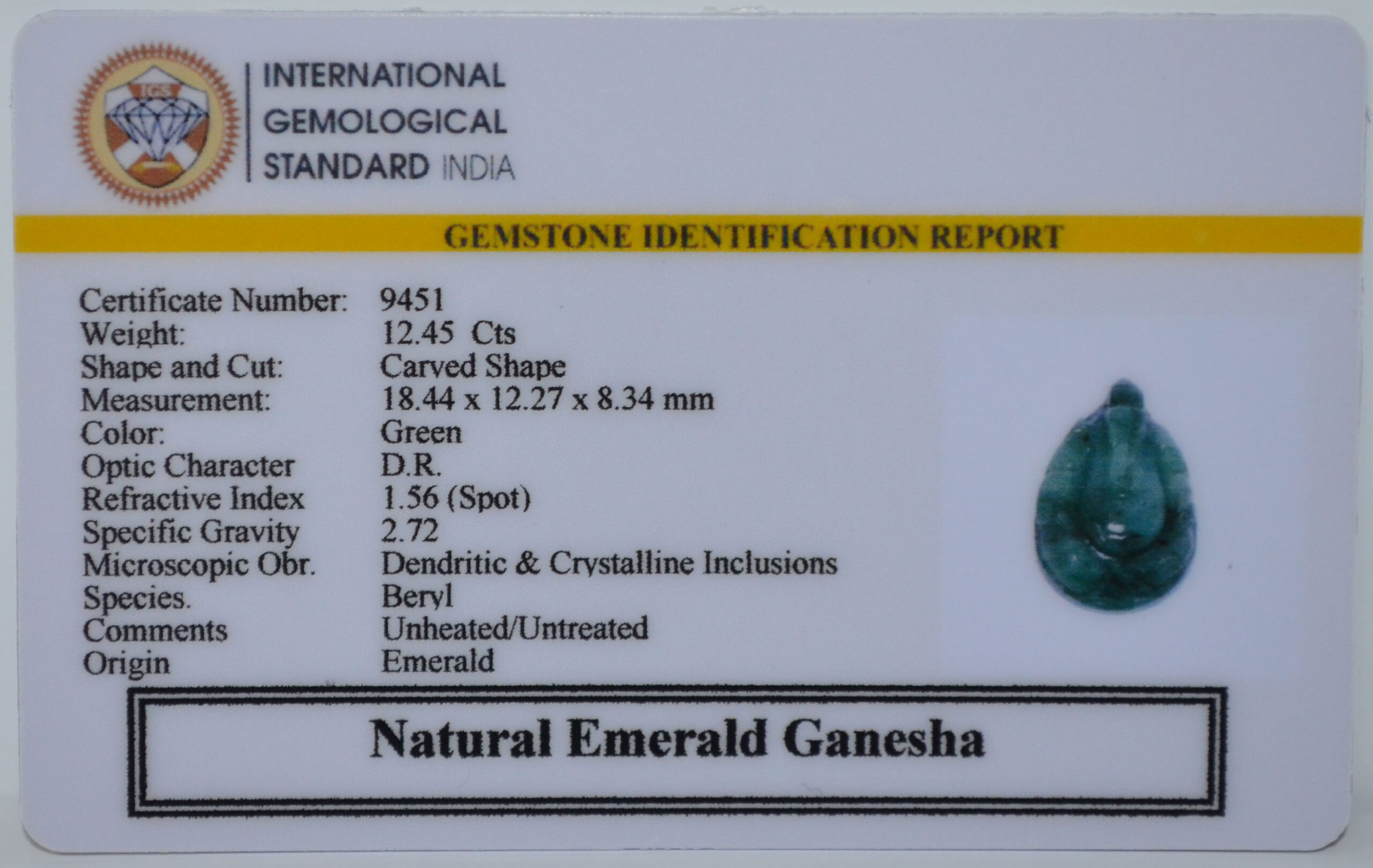 GANESH EMERALD 12.45 Ct.