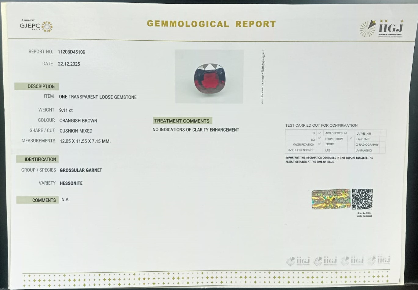 HESSONITE GOMED 9.11 Ct. 3 GMD7625 2 HESSONITE GOMED 9.11 Ct.