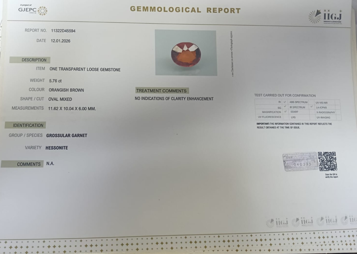 GMD7627 2 HESSONITE GOMED 5.76 Ct.