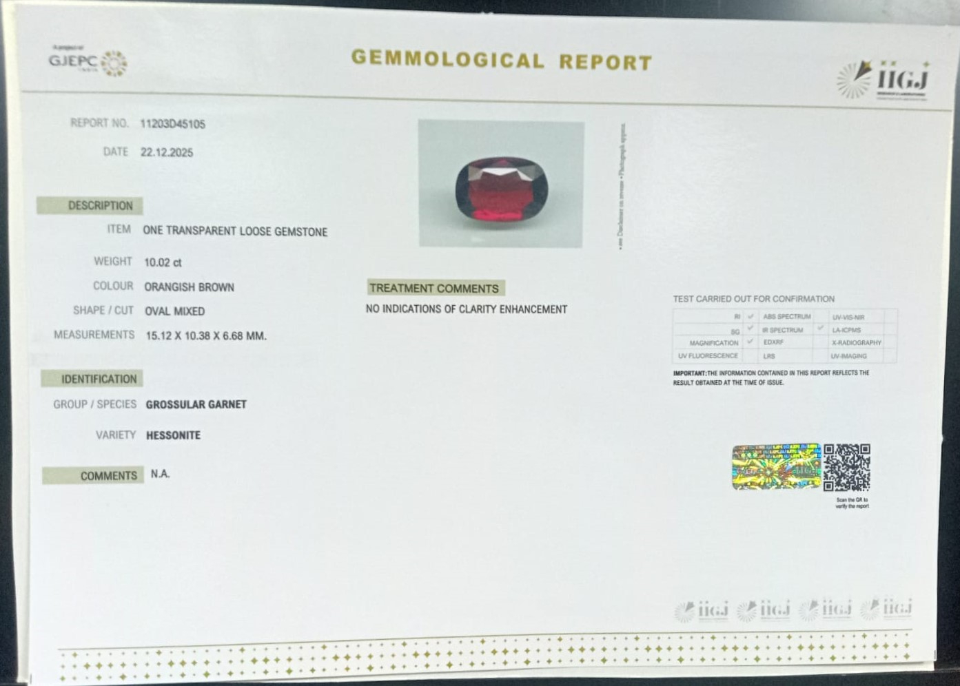 GMDG7220 2 HESSONITE GOMED 10.02 Ct.