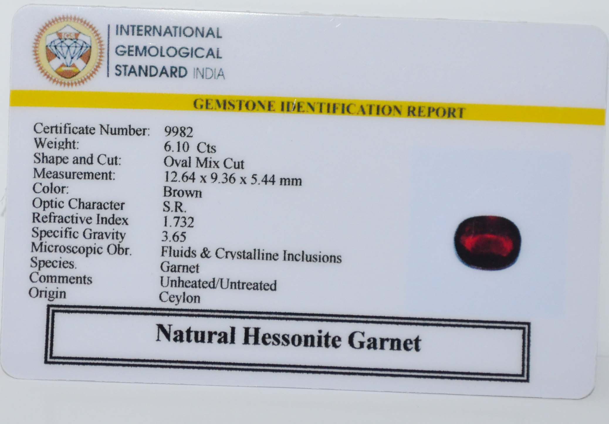 HESSONITE GOMED 6.1 Ct. 3 GMDG7261 2 HESSONITE GOMED 6.1 Ct.