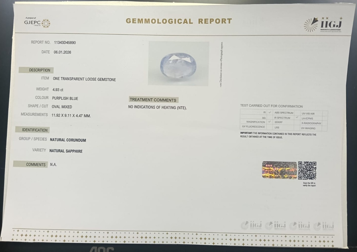 NSP41907 2 NATURAL SAPPHIRE 4.93 Ct.