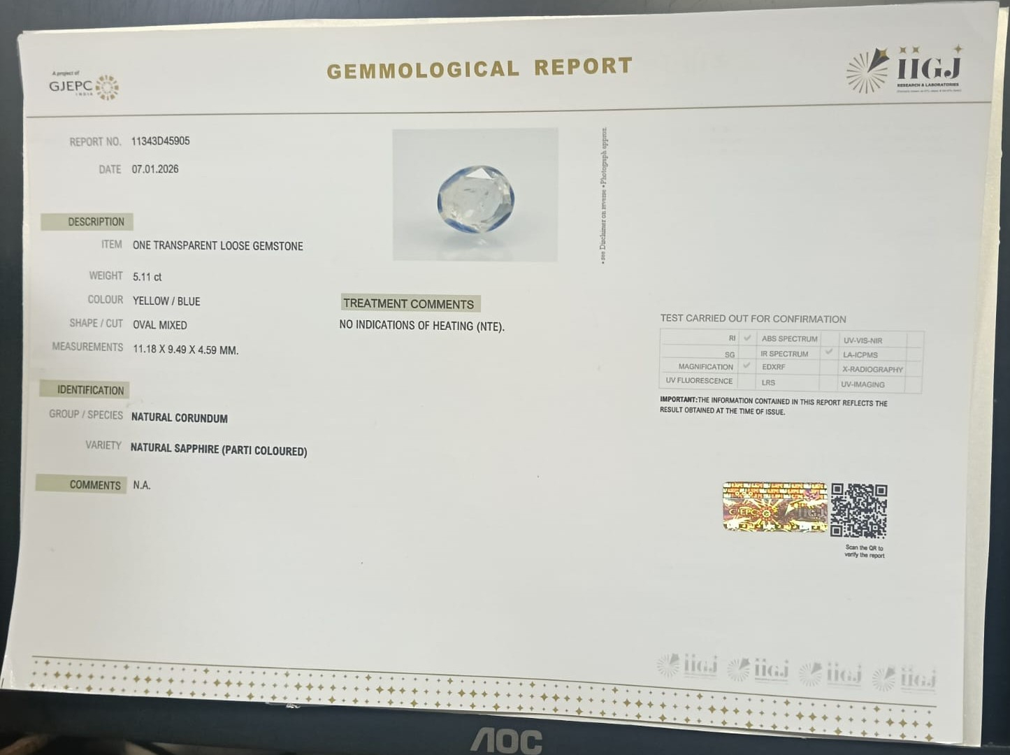 NSP41908 2 NATURAL SAPPHIRE 5.11 Ct.