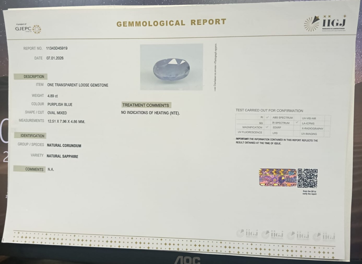 NSP41909 2 NATURAL SAPPHIRE 4.89 Ct.