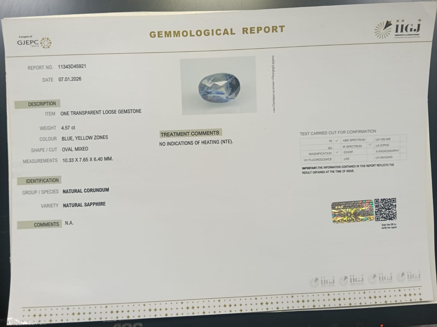 NSP41910 2 NATURAL SAPPHIRE 4.57 Ct.