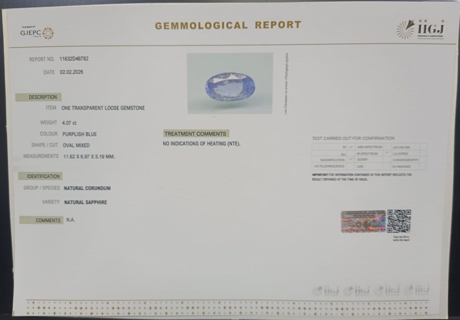NSP41917 2 NATURAL SAPPHIRE 4.07 Ct.
