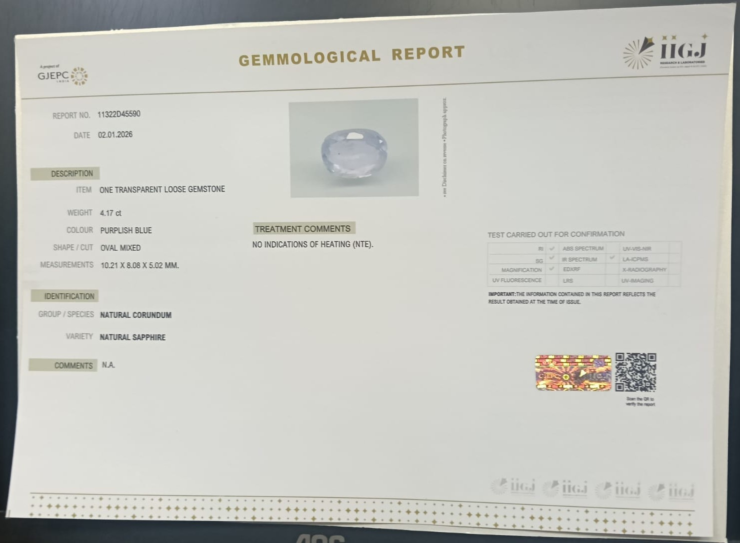 NSPG41822 2 NATURAL SAPPHIRE 4.17 Ct.