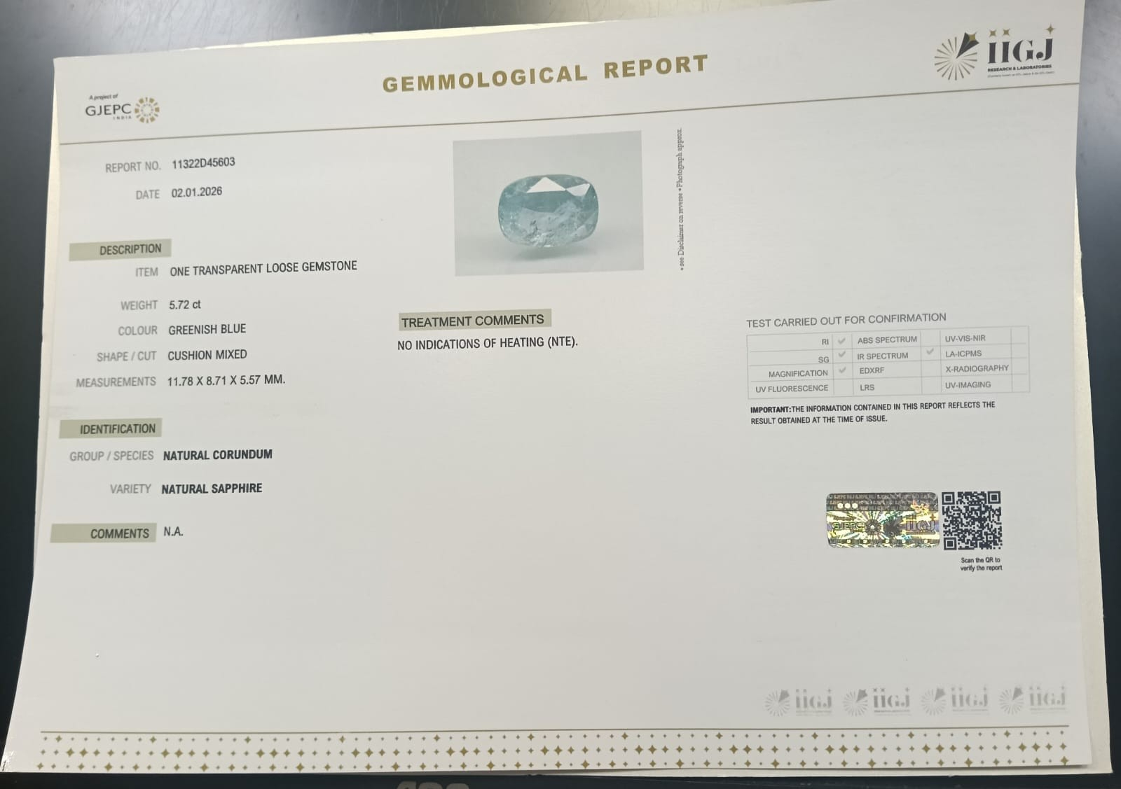 NSPG41823 2 NATURAL SAPPHIRE 5.72 Ct.